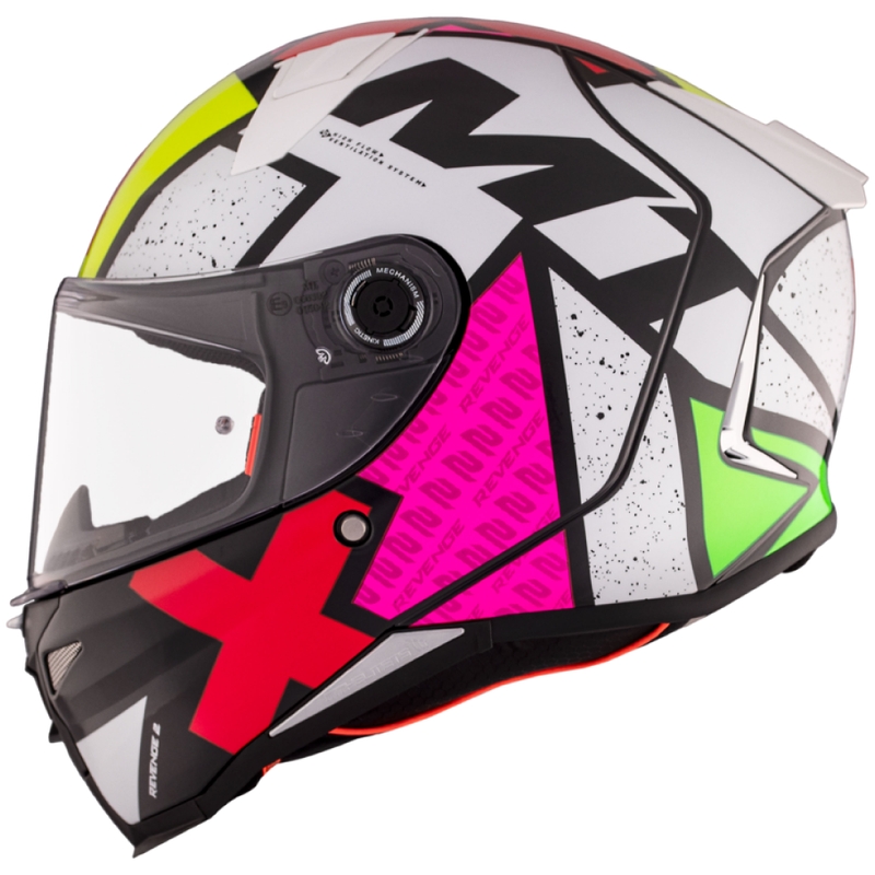 MT REVENGE 2 S Light CO casco moto integrale lucido bianco-rosa-giallo