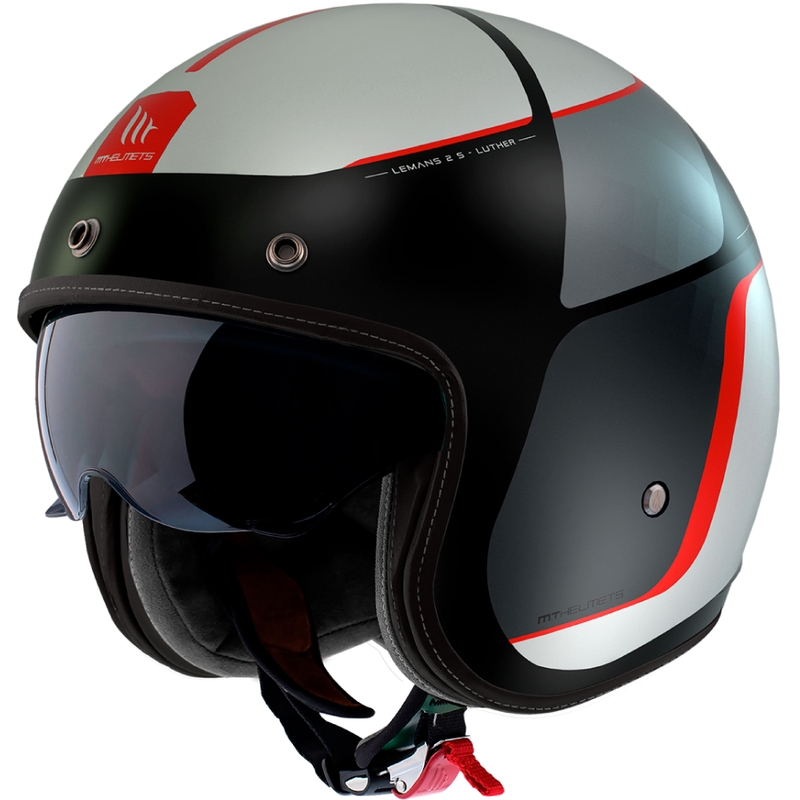 Casco moto aperto MT Le Mans 2 SV Luther nero opaco-grigio-bianco-rosso