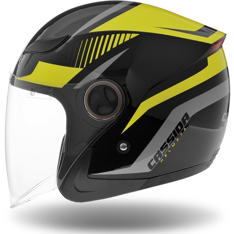 Casco moto aperto Cassida Reflex nero-argento-giallo fluo