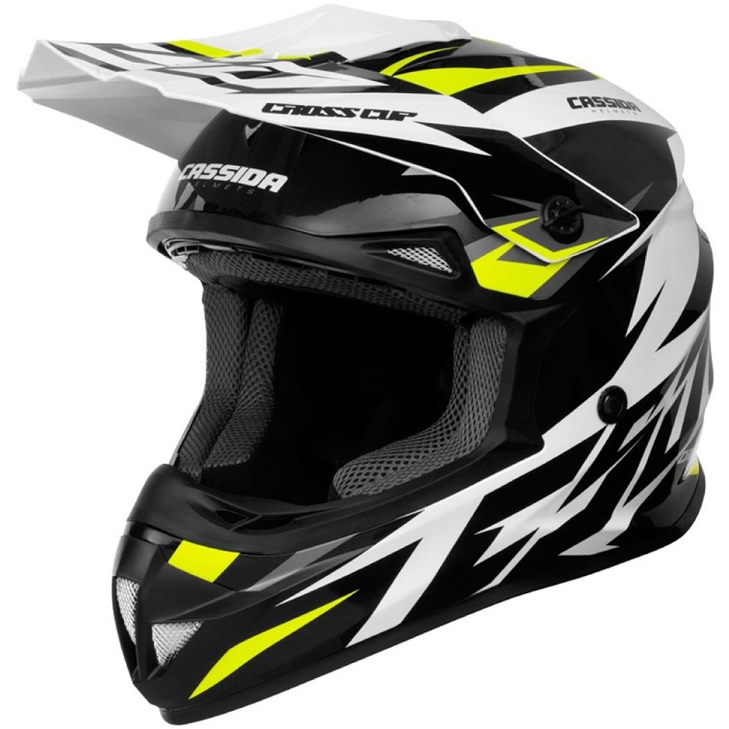 Cassida Cross Cup Two Casco da motocross nero-bianco-grigio-giallo fluo