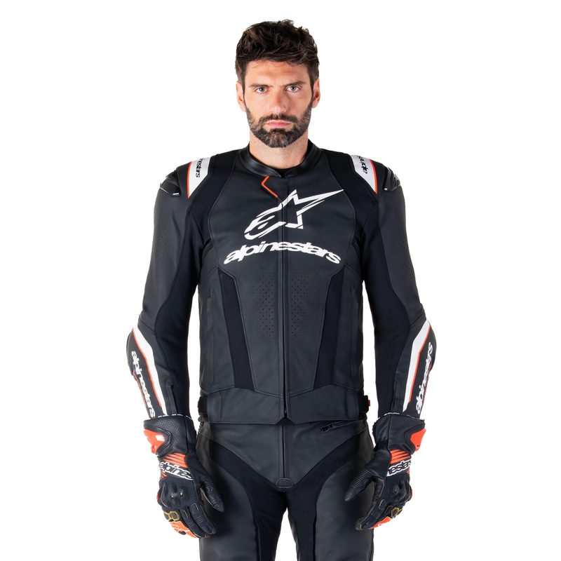 Giacca moto in pelle Alpinestars Missile 3 Ignition nero-bianco