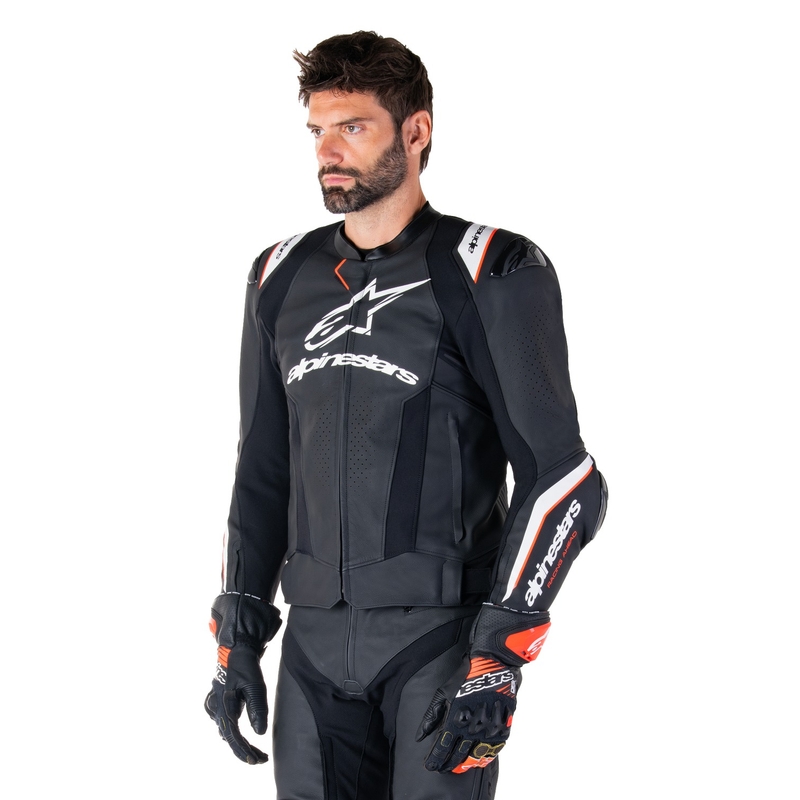 Giacca moto in pelle Alpinestars Missile 3 Ignition nero-bianco