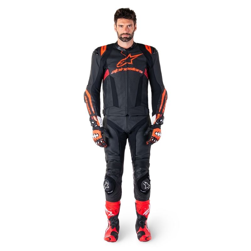 Giacca moto in pelle Alpinestars Missile 3 Ignition nero-rosso fluo-rosso scuro