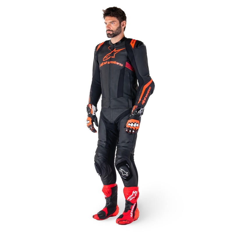 Giacca moto in pelle Alpinestars Missile 3 Ignition nero-rosso fluo-rosso scuro