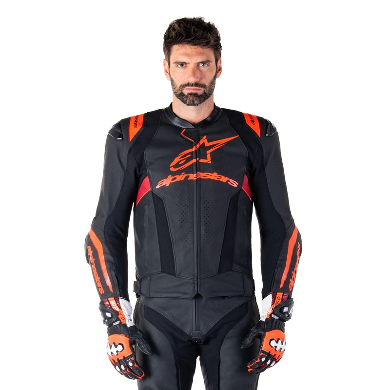 Giacca moto in pelle Alpinestars Missile 3 Ignition nero-rosso fluo-rosso scuro