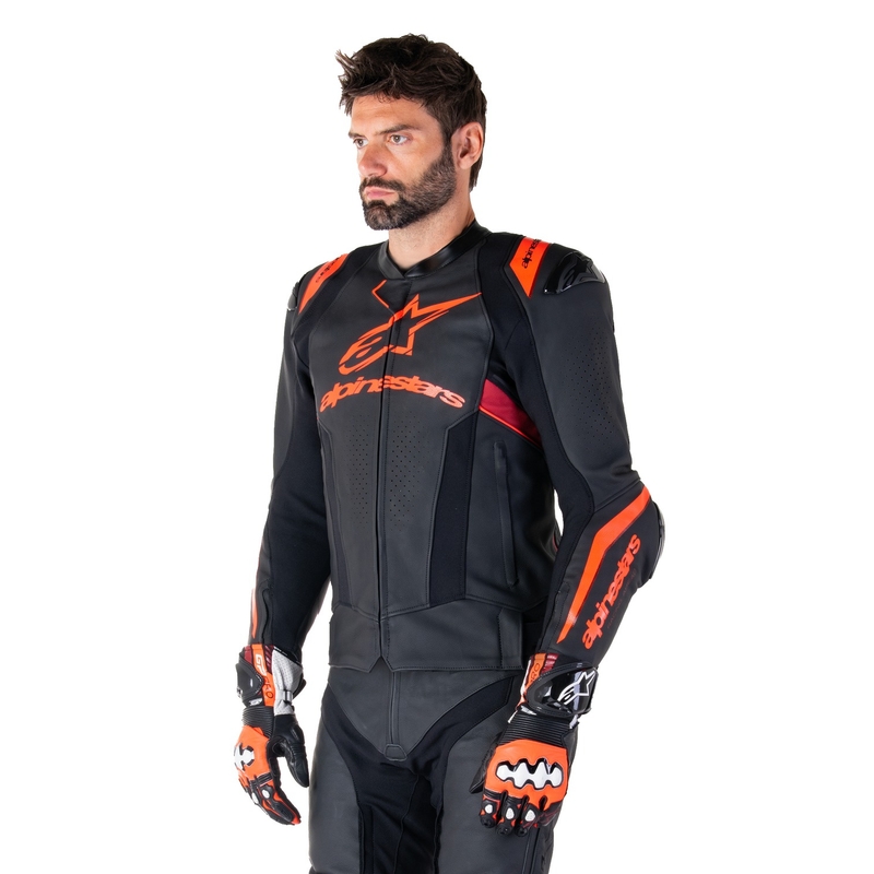 Giacca moto in pelle Alpinestars Missile 3 Ignition nero-rosso fluo-rosso scuro