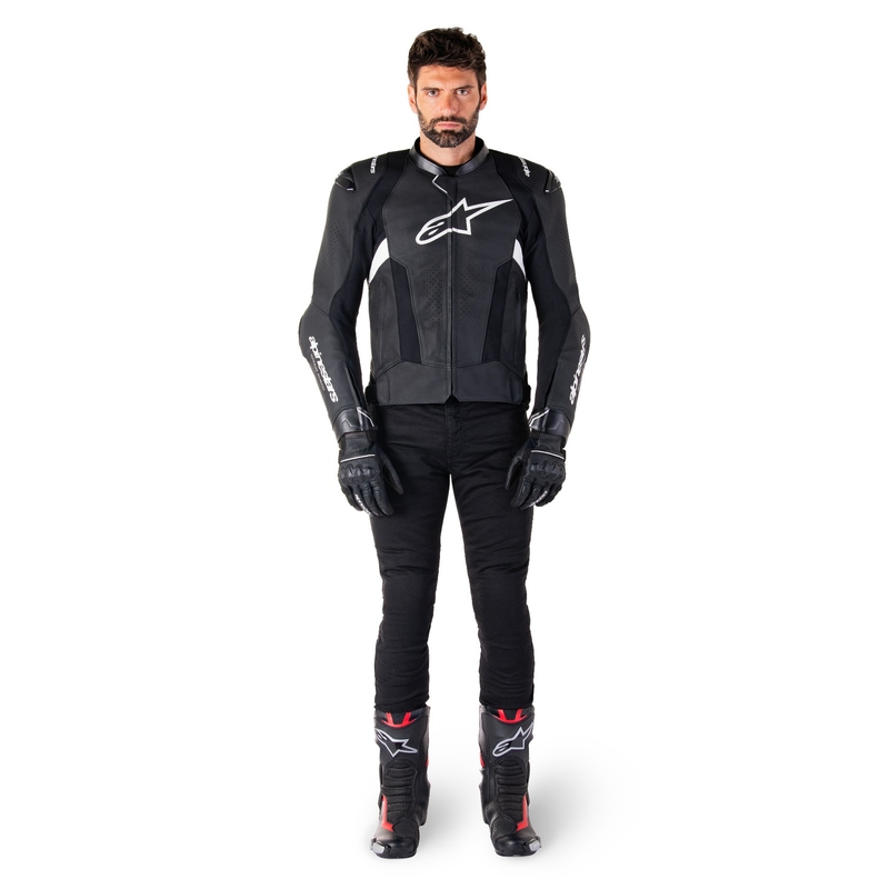 Giacca moto in pelle Alpinestars Missile 3 nero-bianco
