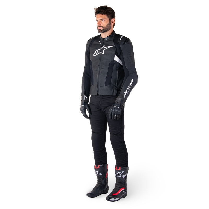Giacca moto in pelle Alpinestars Missile 3 nero-bianco