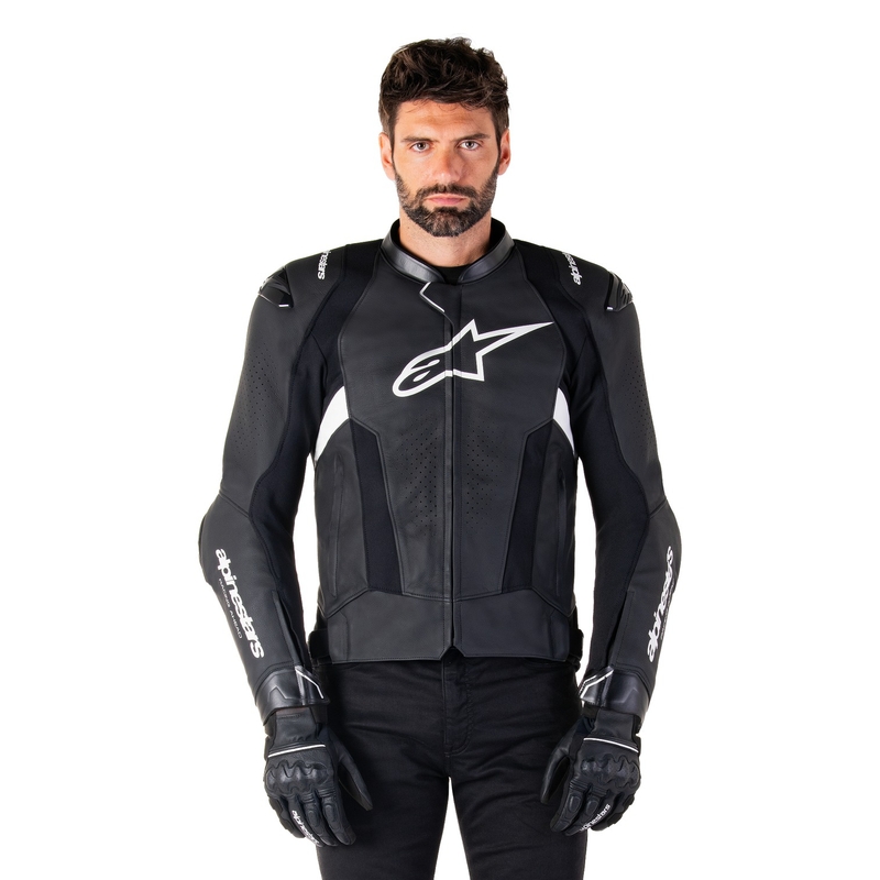 Giacca moto in pelle Alpinestars Missile 3 nero-bianco