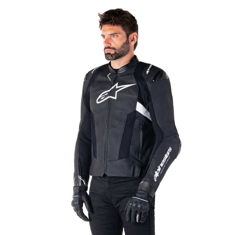 Giacca moto in pelle Alpinestars Missile 3 nero-bianco