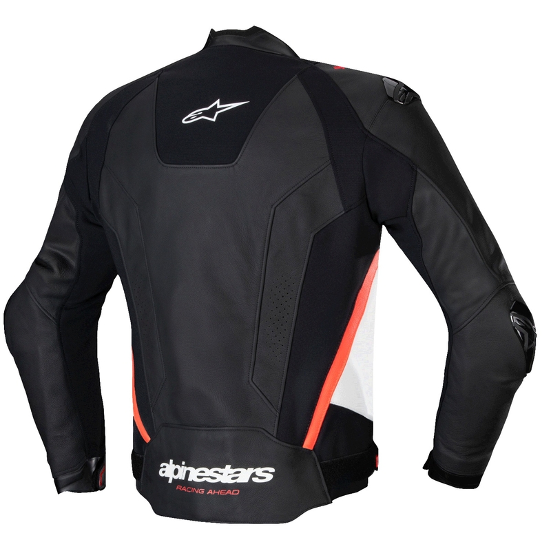 Giacca moto in pelle Alpinestars Missile 3 nero-bianco-rosso fluo