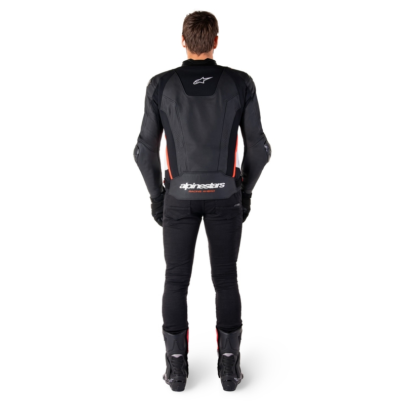 Giacca moto in pelle Alpinestars Missile 3 nero-bianco-rosso fluo