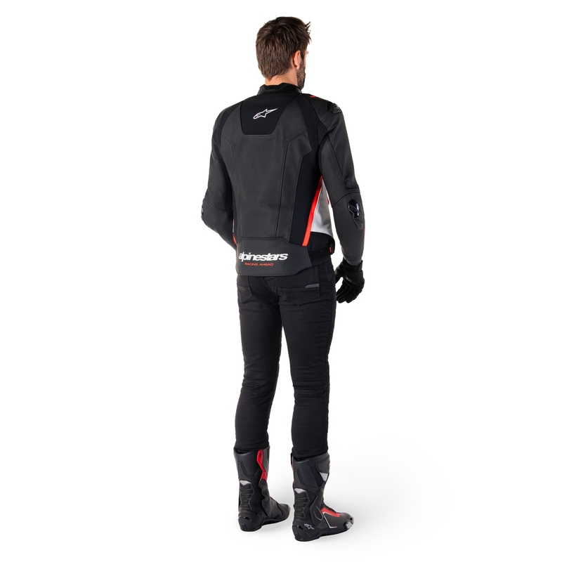 Giacca moto in pelle Alpinestars Missile 3 nero-bianco-rosso fluo