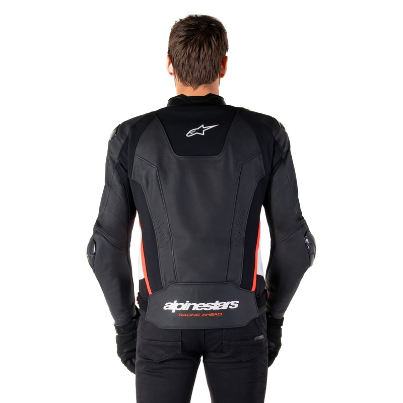 Giacca moto in pelle Alpinestars Missile 3 nero-bianco-rosso fluo