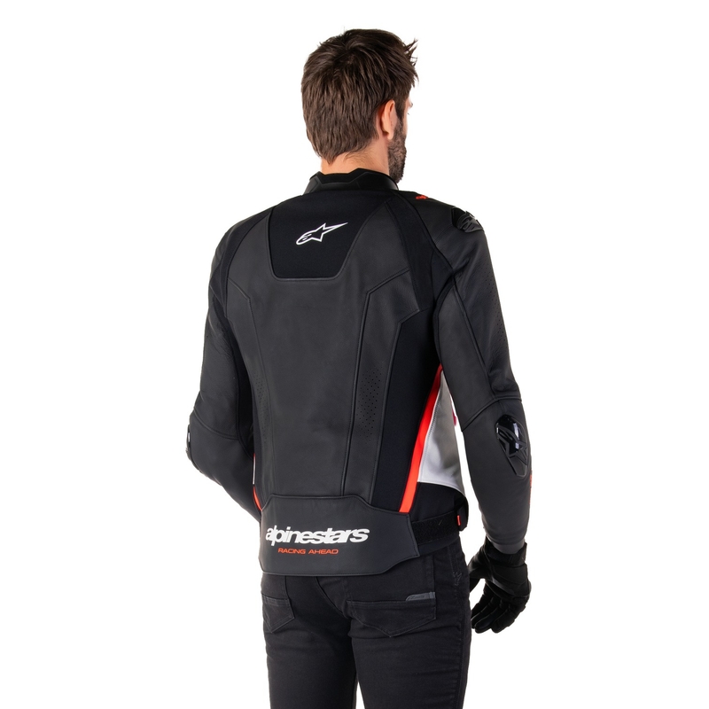 Giacca moto in pelle Alpinestars Missile 3 nero-bianco-rosso fluo