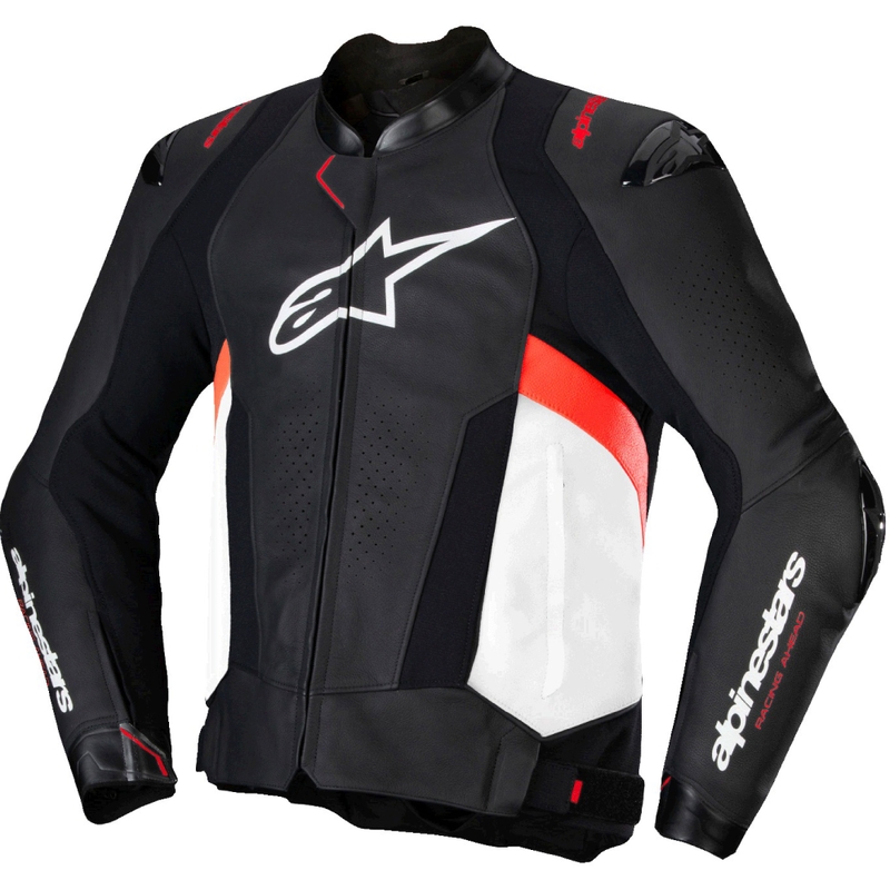 Giacca moto in pelle Alpinestars Missile 3 nero-bianco-rosso fluo