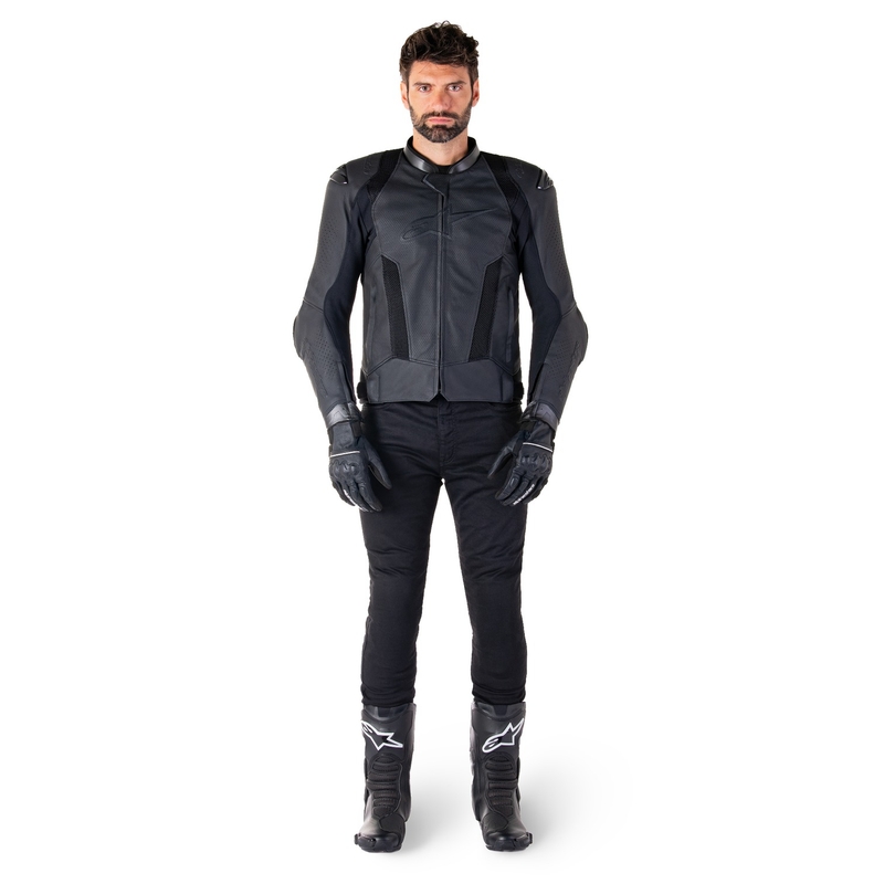 Giacca moto in pelle Alpinestars Missile 3 Airflow nero-nera