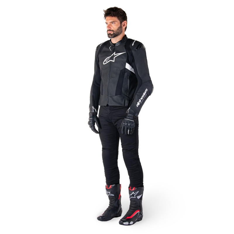 Giacca moto in pelle Alpinestars Missile 3 Airflow nero-bianco