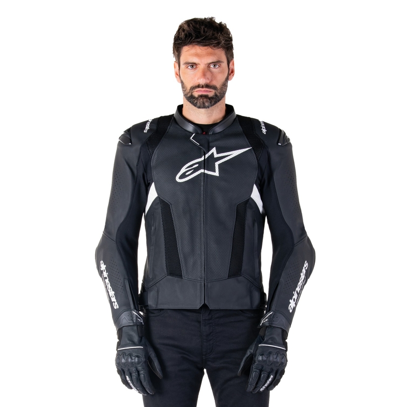Giacca moto in pelle Alpinestars Missile 3 Airflow nero-bianco