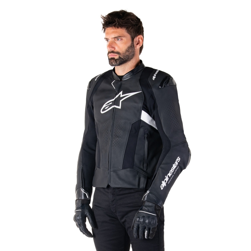 Giacca moto in pelle Alpinestars Missile 3 Airflow nero-bianco