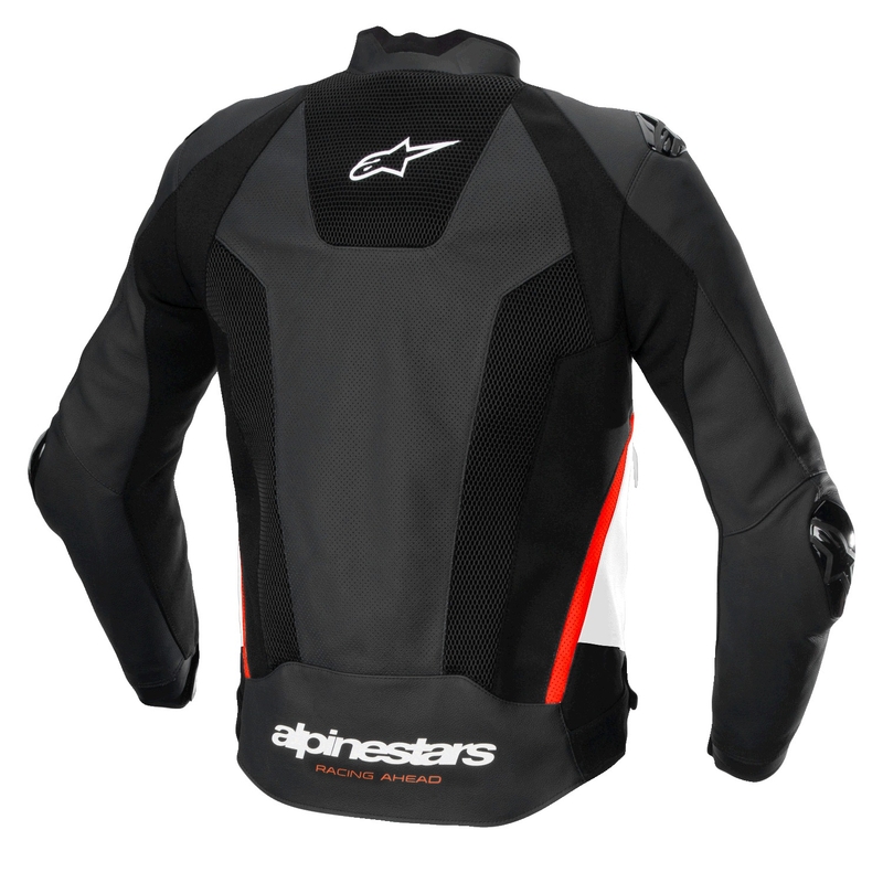 Giacca moto in pelle Alpinestars Missile 3 Airflow nero-bianco-rosso fluo