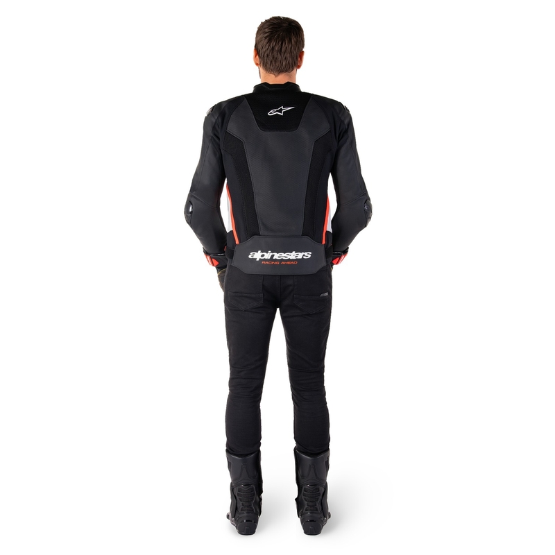 Giacca moto in pelle Alpinestars Missile 3 Airflow nero-bianco-rosso fluo