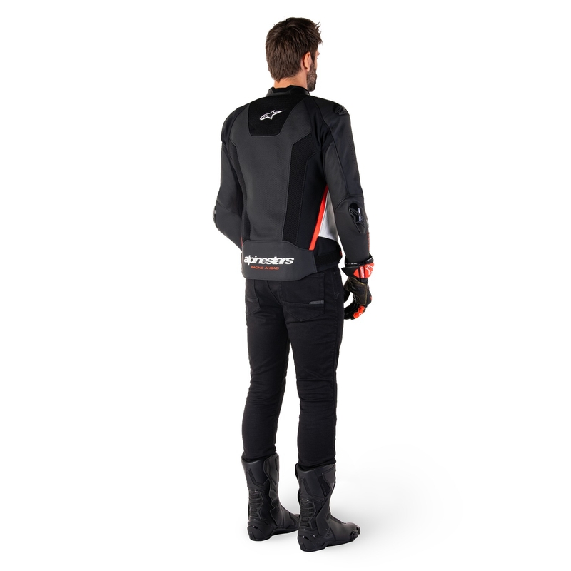 Giacca moto in pelle Alpinestars Missile 3 Airflow nero-bianco-rosso fluo