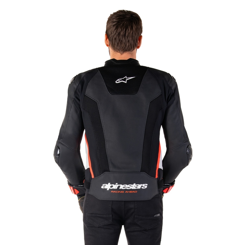 Giacca moto in pelle Alpinestars Missile 3 Airflow nero-bianco-rosso fluo
