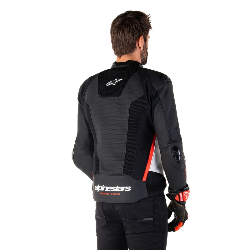 Giacca moto in pelle Alpinestars Missile 3 Airflow nero-bianco-rosso fluo