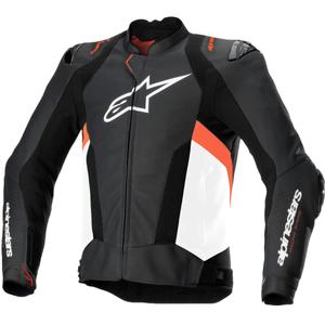 Giacca moto in pelle Alpinestars Missile 3 Airflow nero-bianco-rosso fluo