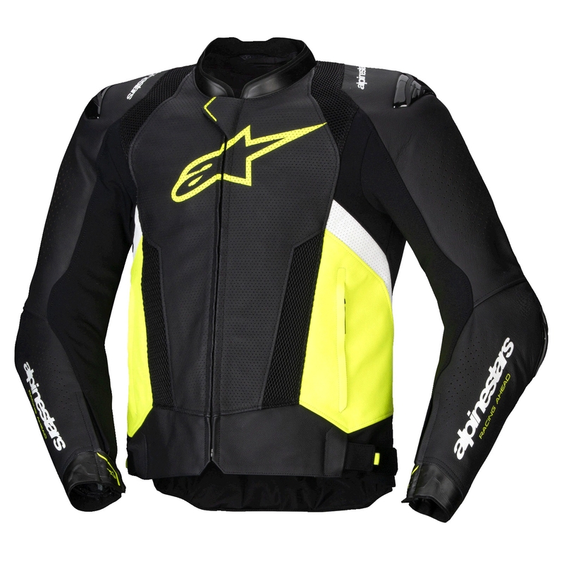 Giacca moto in pelle Alpinestars Missile 3 Airflow nero-giallo fluo-bianco