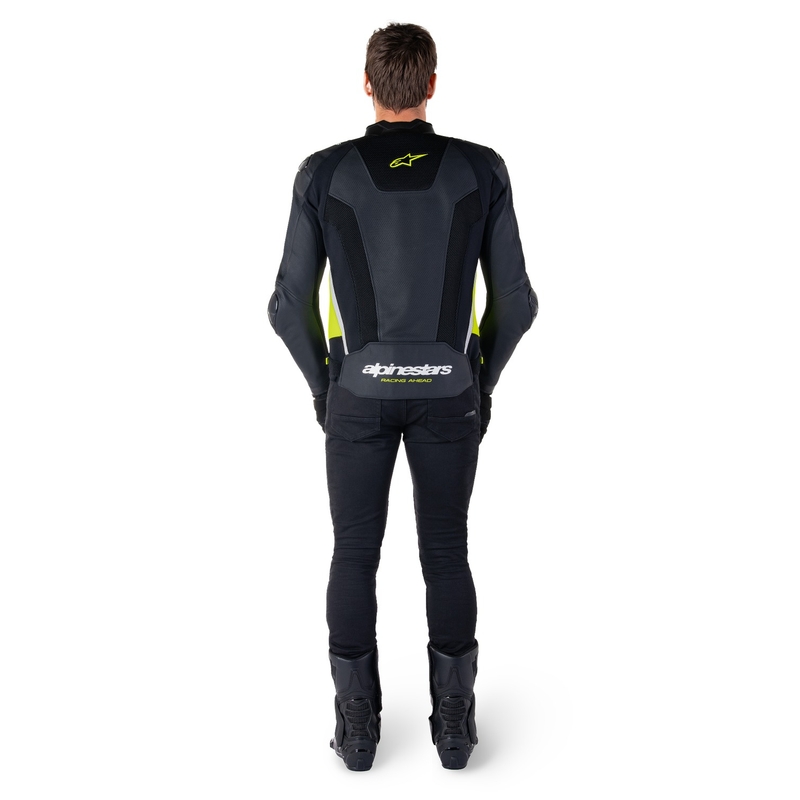 Giacca moto in pelle Alpinestars Missile 3 Airflow nero-giallo fluo-bianco