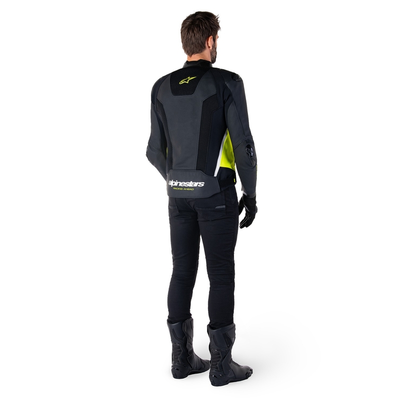 Giacca moto in pelle Alpinestars Missile 3 Airflow nero-giallo fluo-bianco