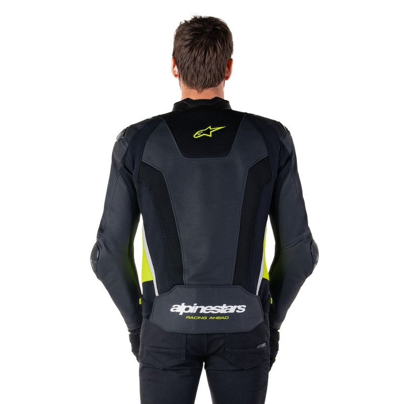 Giacca moto in pelle Alpinestars Missile 3 Airflow nero-giallo fluo-bianco
