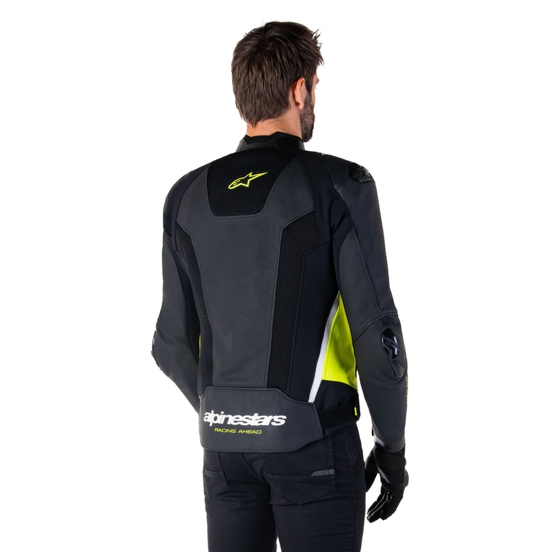 Giacca moto in pelle Alpinestars Missile 3 Airflow nero-giallo fluo-bianco