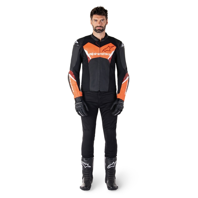 Giacca moto in pelle Alpinestars Faster 3 nero-rosso fluo