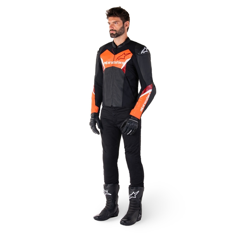 Giacca moto in pelle Alpinestars Faster 3 nero-rosso fluo