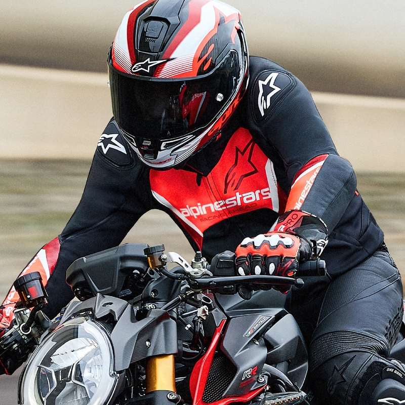 Giacca moto in pelle Alpinestars Faster 3 nero-rosso fluo