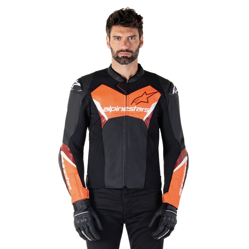 Giacca moto in pelle Alpinestars Faster 3 nero-rosso fluo