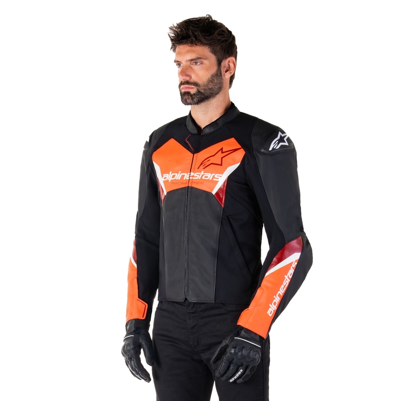 Giacca moto in pelle Alpinestars Faster 3 nero-rosso fluo
