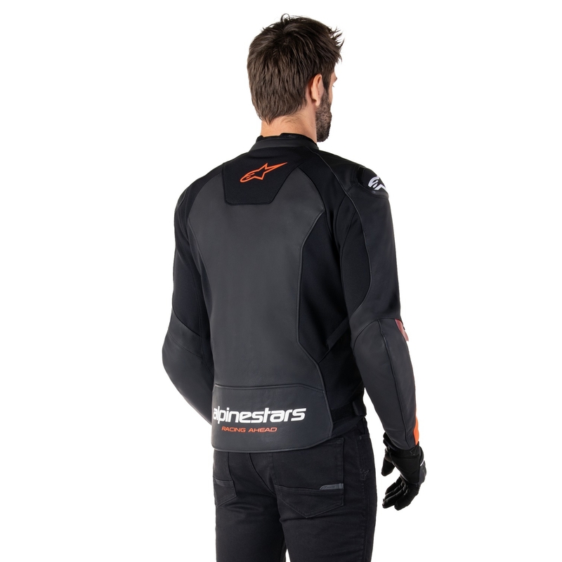 Giacca moto in pelle Alpinestars Faster 3 nero-rosso fluo
