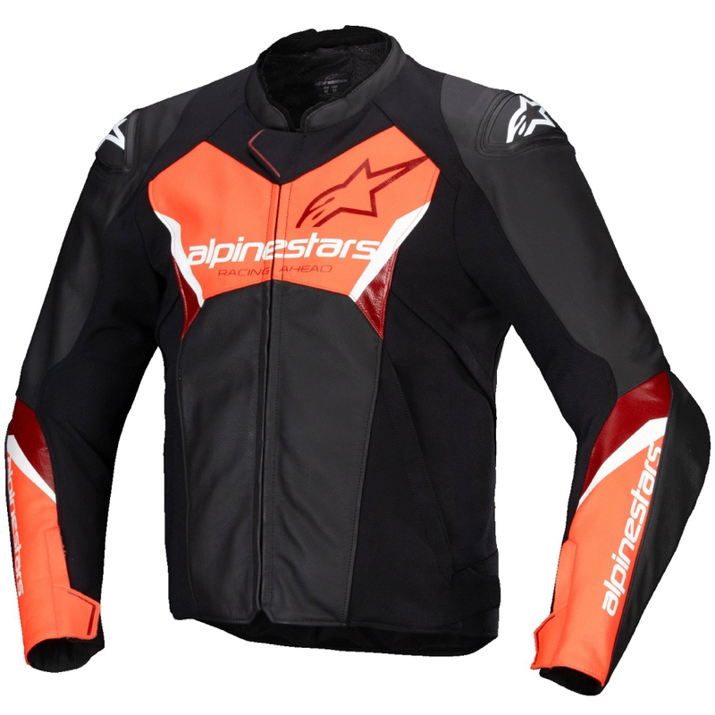 Giacca moto in pelle Alpinestars Faster 3 nero-rosso fluo