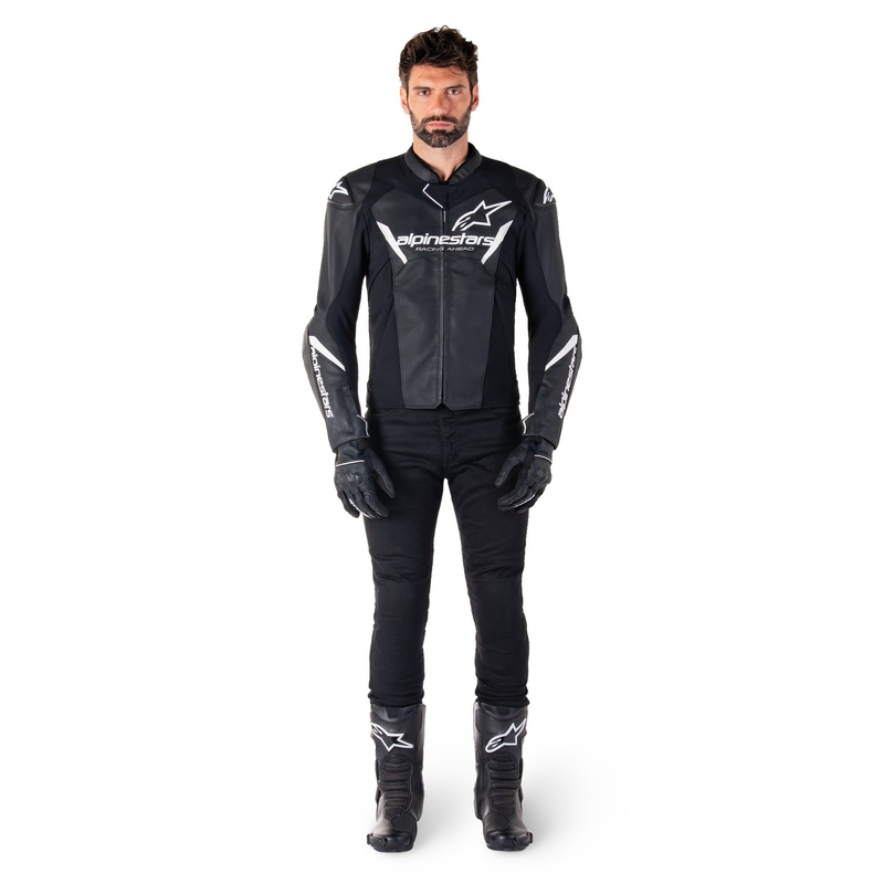 Giacca moto in pelle Alpinestars Faster 3 nero-bianco