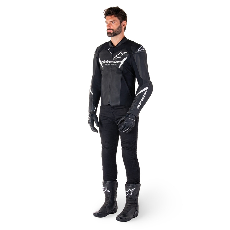 Giacca moto in pelle Alpinestars Faster 3 nero-bianco