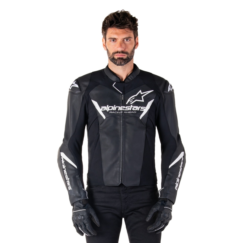 Giacca moto in pelle Alpinestars Faster 3 nero-bianco