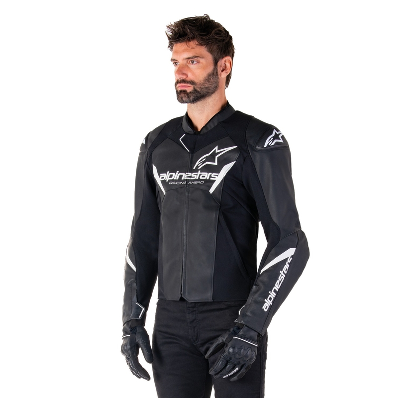 Giacca moto in pelle Alpinestars Faster 3 nero-bianco