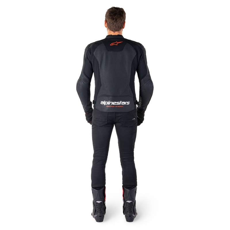Giacca moto in pelle Alpinestars Faster 3 Airflow nero-rosso fluo