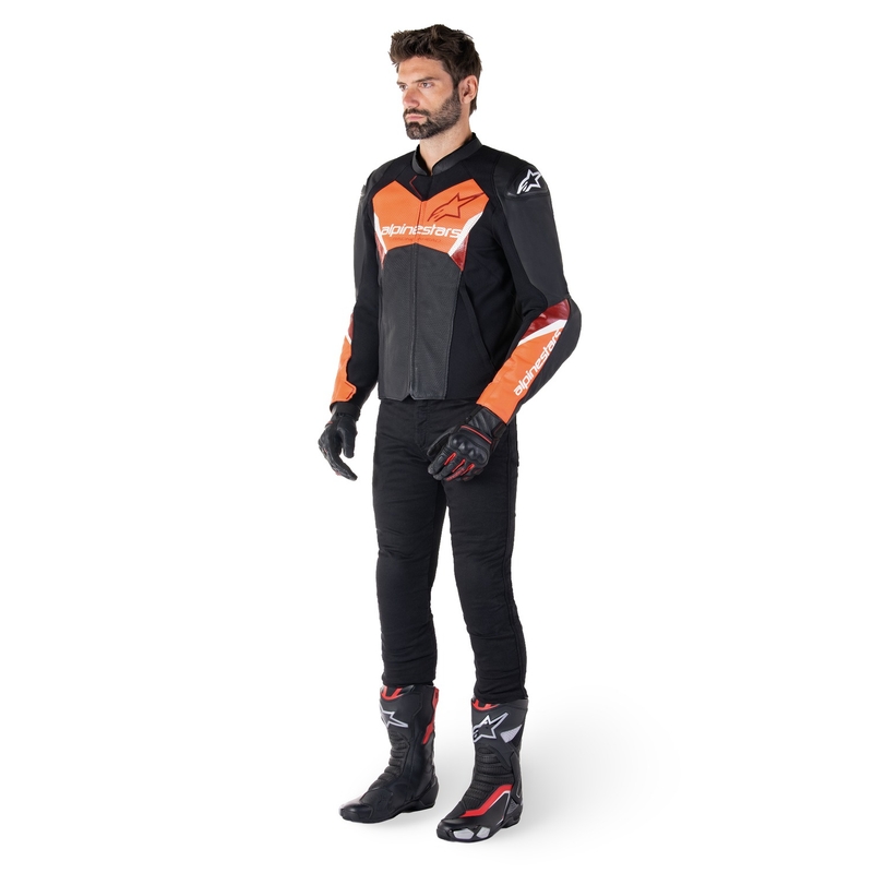 Giacca moto in pelle Alpinestars Faster 3 Airflow nero-rosso fluo