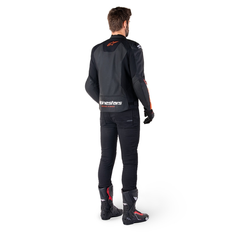 Giacca moto in pelle Alpinestars Faster 3 Airflow nero-rosso fluo
