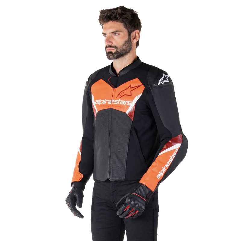 Giacca moto in pelle Alpinestars Faster 3 Airflow nero-rosso fluo